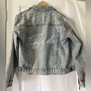 Heirloom Bridal Company BRIDE Pearl studded embroidered denim jacket Bach MED